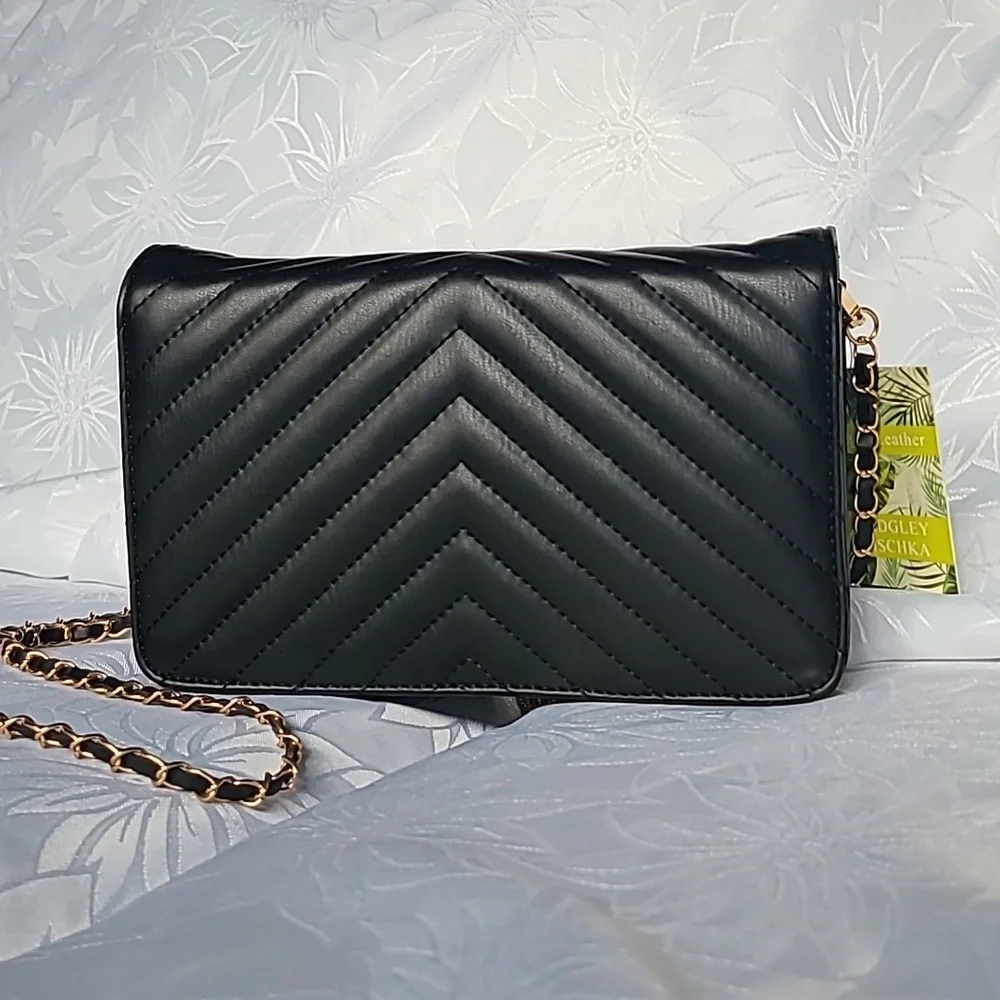 Badgley Mischka Black Crossbody Bag with Gold Accents - Picture 3 of 13